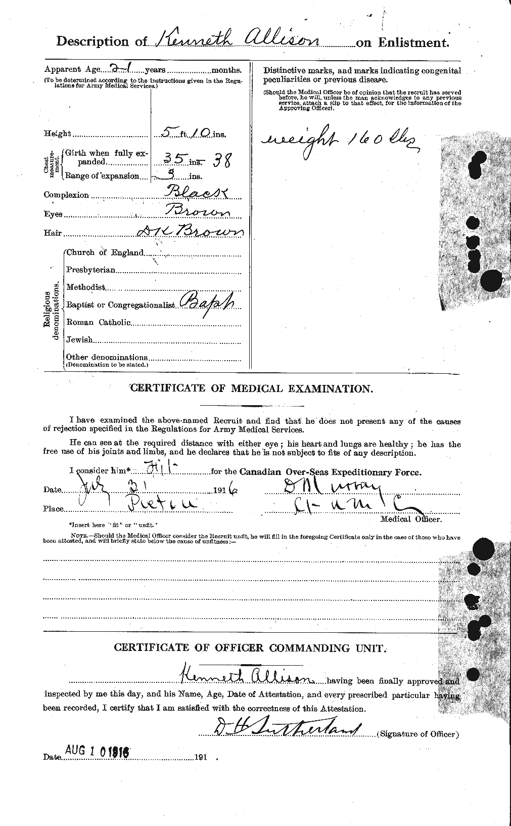Dossiers du Personnel de la Première Guerre mondiale - CEC 208506b