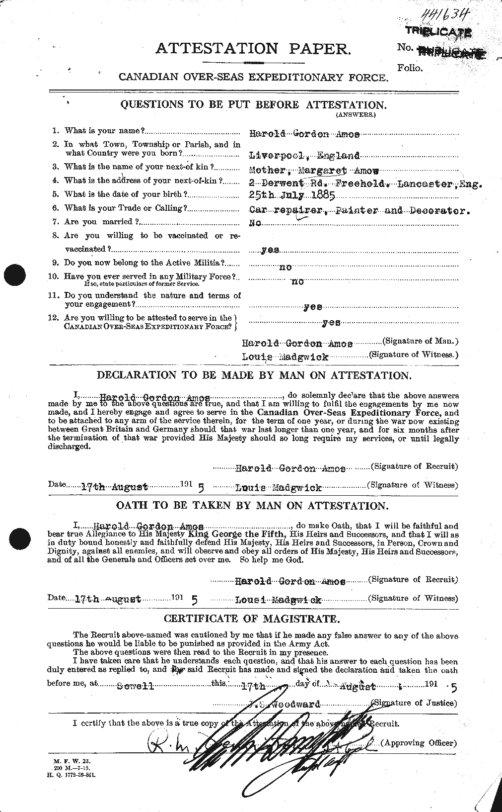 Dossiers du Personnel de la Première Guerre mondiale - CEC 208659a