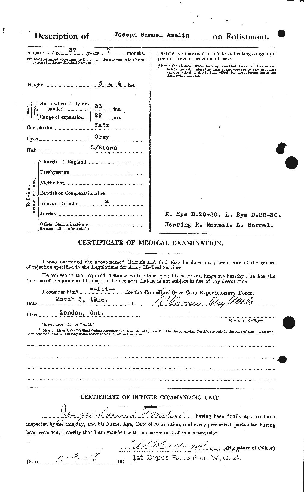 Dossiers du Personnel de la Première Guerre mondiale - CEC 208906b
