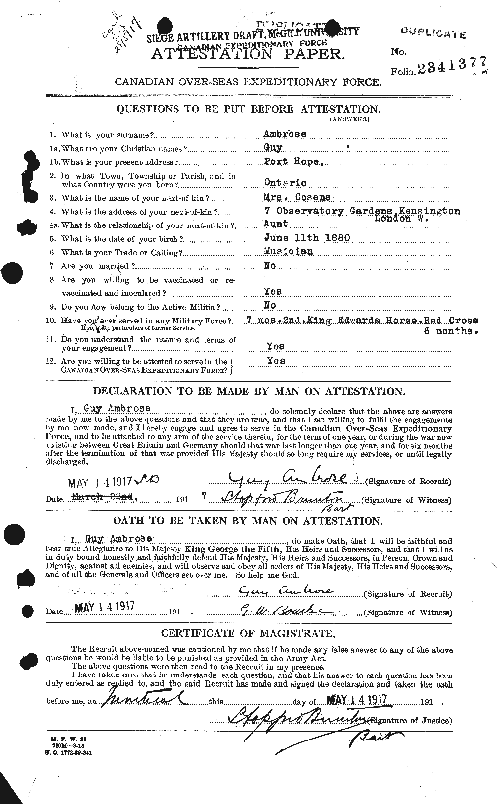 Dossiers du Personnel de la Première Guerre mondiale - CEC 208935a