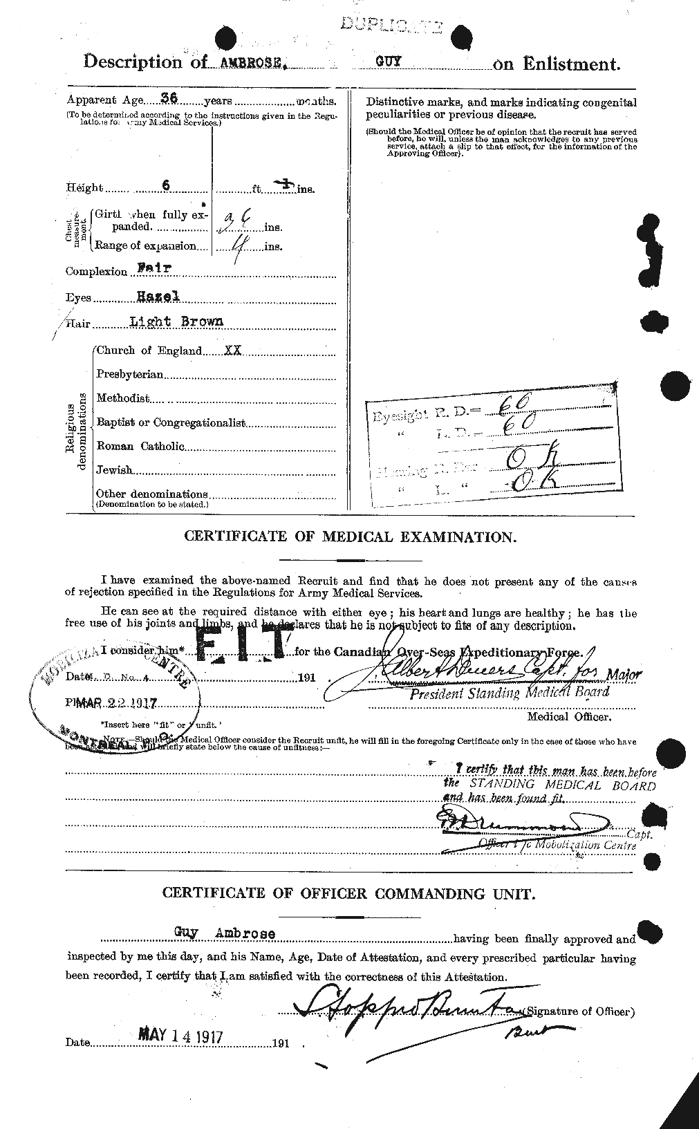 Dossiers du Personnel de la Première Guerre mondiale - CEC 208935b