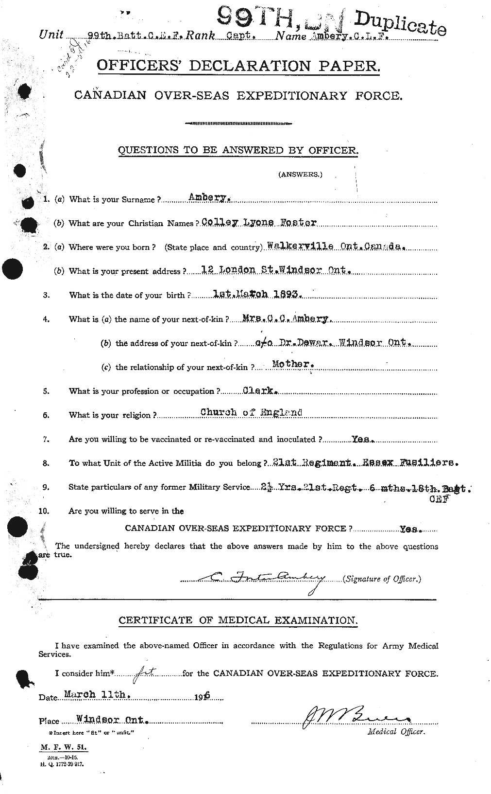 Dossiers du Personnel de la Première Guerre mondiale - CEC 208987a