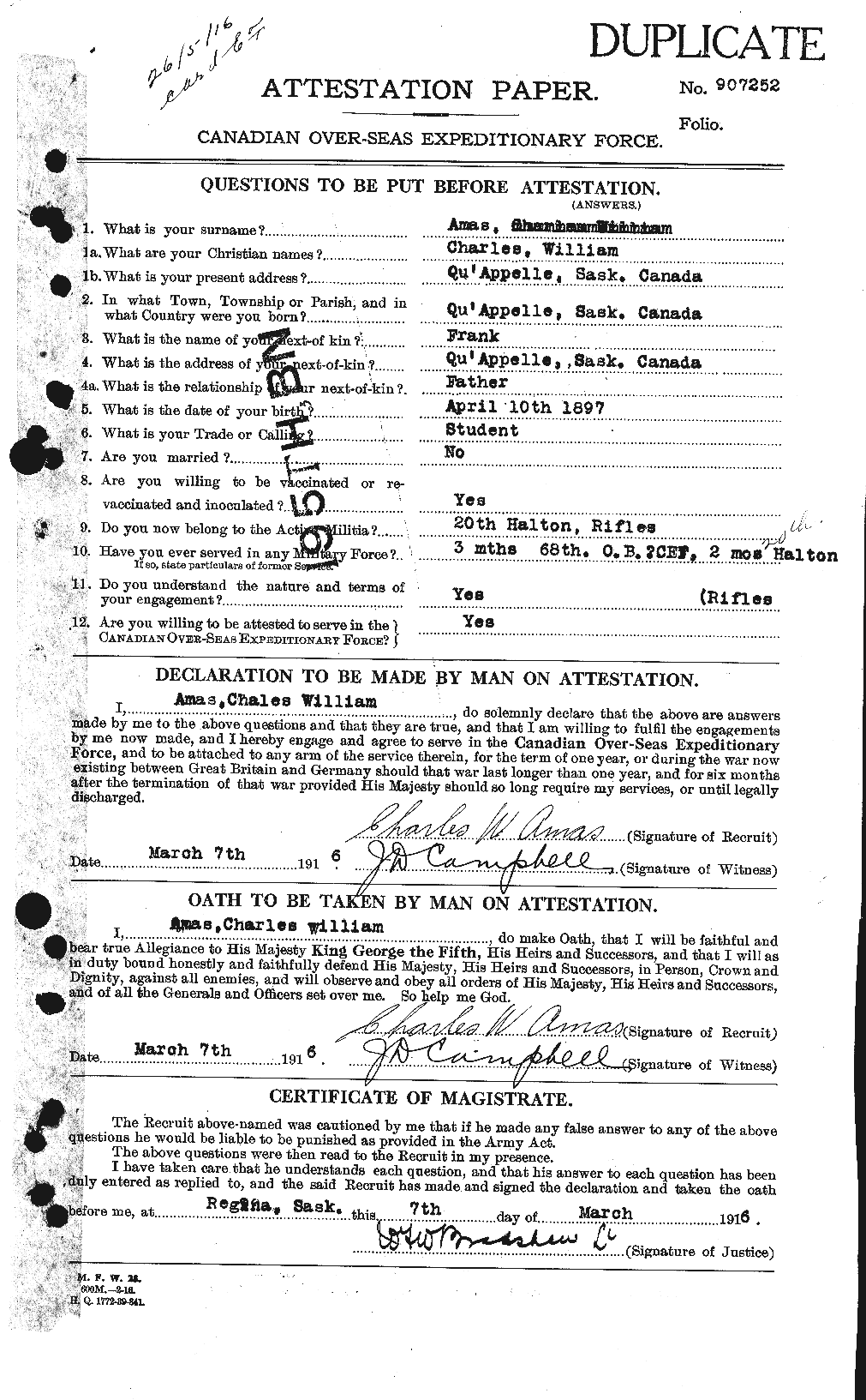 Personnel Records of the First World War - CEF 208999a