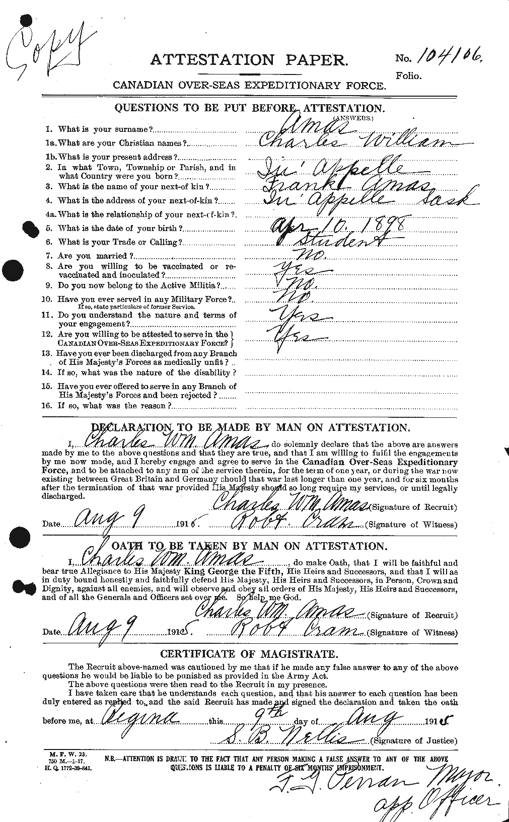 Personnel Records of the First World War - CEF 209000a