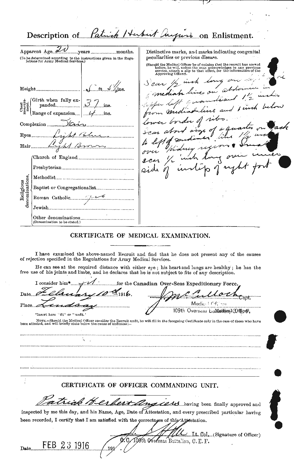 Dossiers du Personnel de la Première Guerre mondiale - CEC 209177b