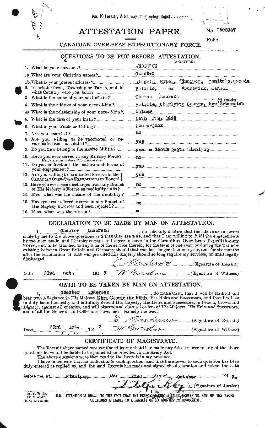 Dossiers du Personnel de la Première Guerre mondiale - CEC 209214a