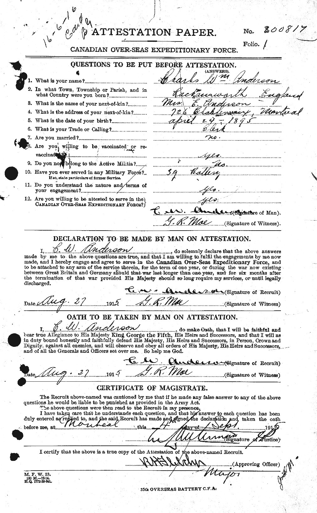 Personnel Records of the First World War - CEF 209220a