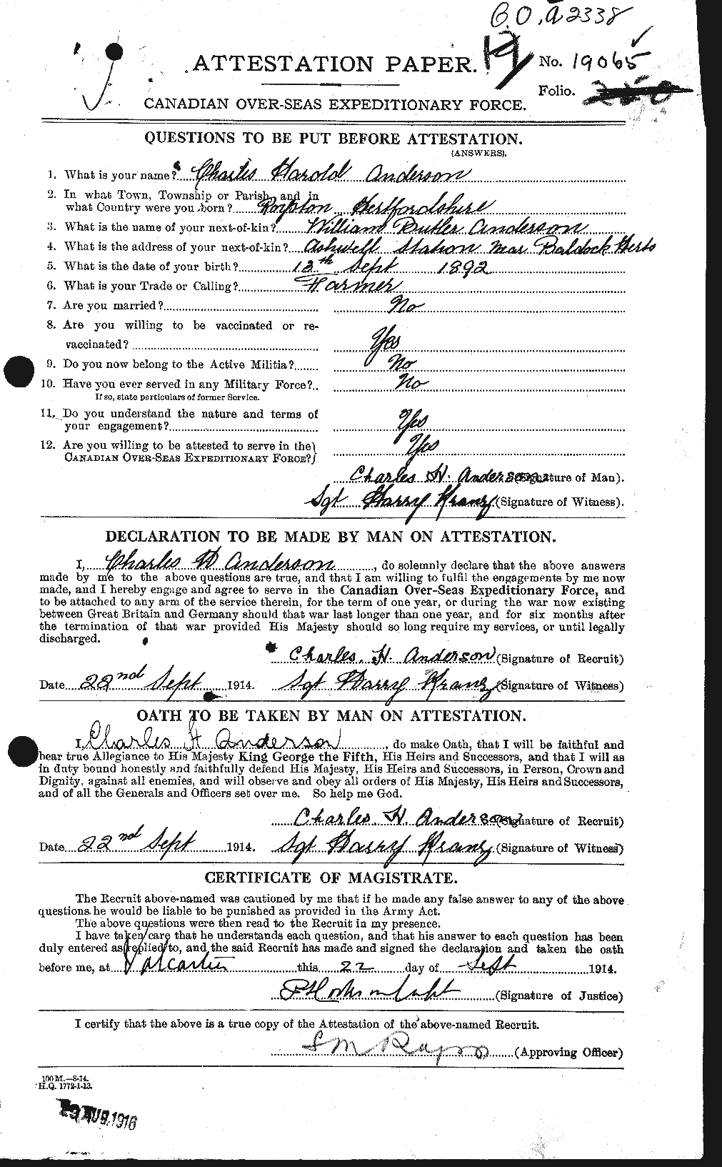 Personnel Records of the First World War - CEF 209238a