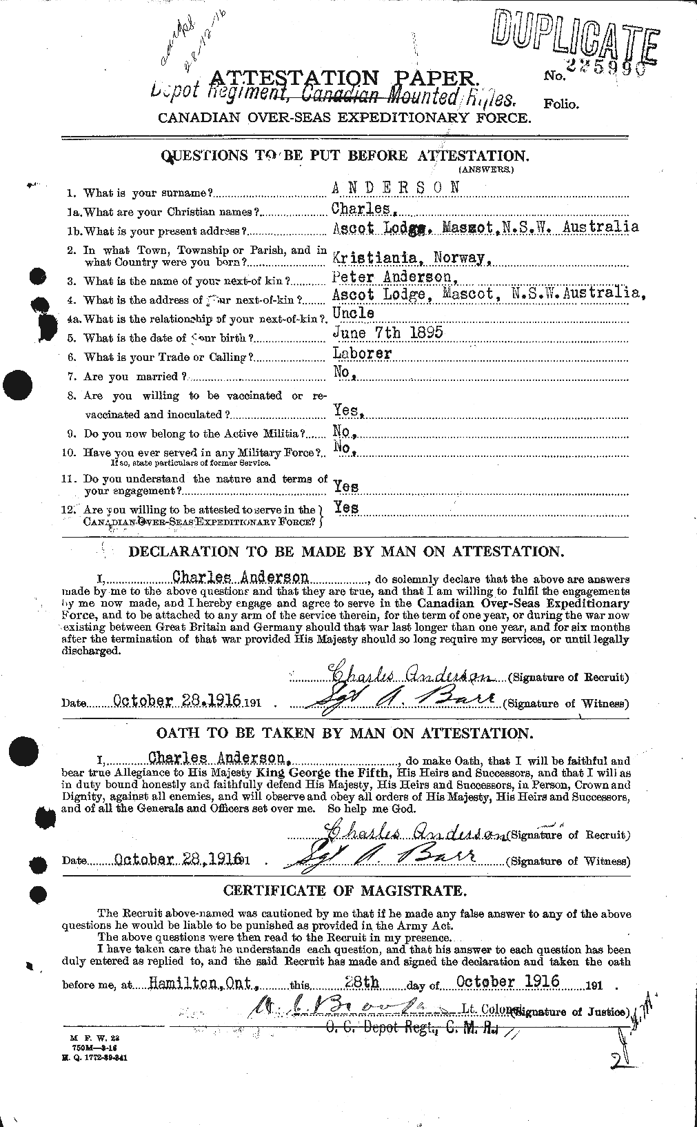 Dossiers du Personnel de la Première Guerre mondiale - CEC 209258a