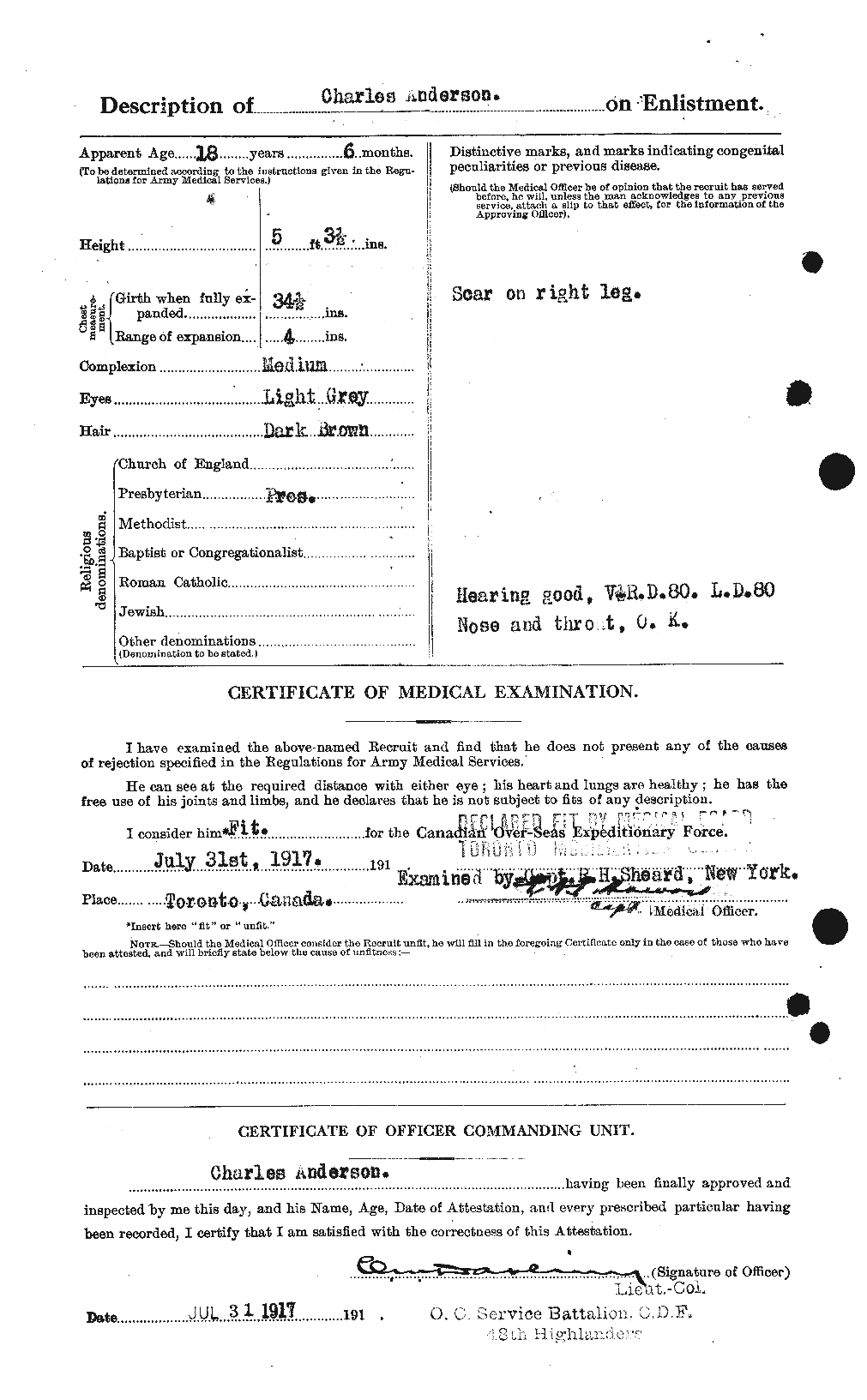Dossiers du Personnel de la Première Guerre mondiale - CEC 209264b