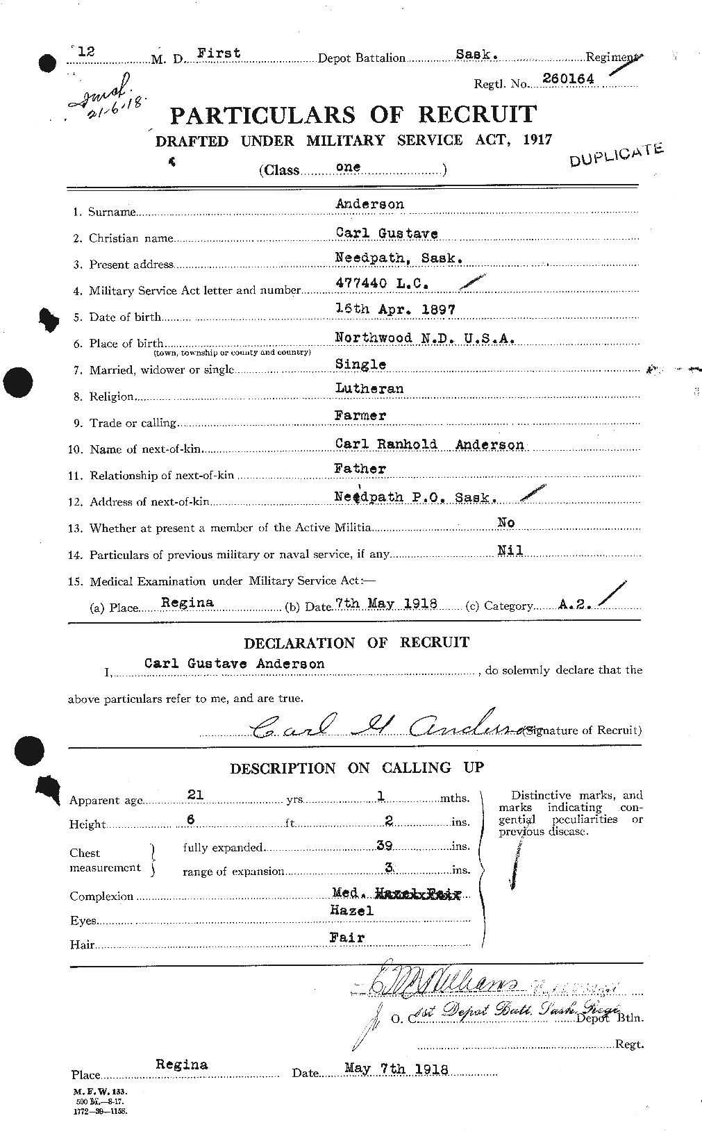 Dossiers du Personnel de la Première Guerre mondiale - CEC 209279a