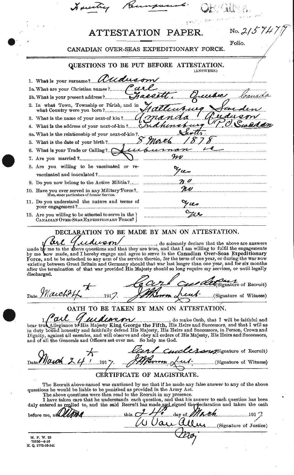 Personnel Records of the First World War - CEF 209294a