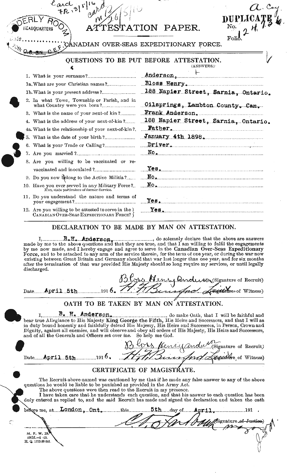 Personnel Records of the First World War - CEF 209308a
