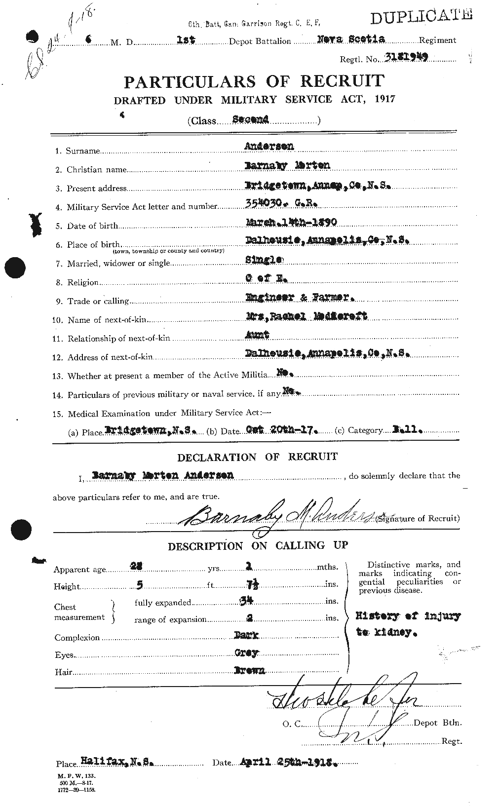 Dossiers du Personnel de la Première Guerre mondiale - CEC 209325a