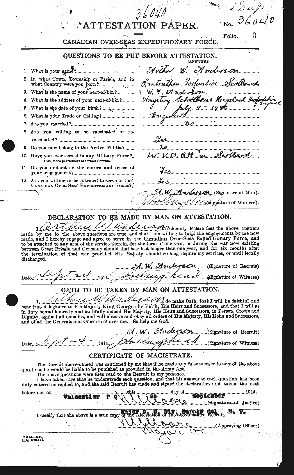 Dossiers du Personnel de la Première Guerre mondiale - CEC 209348a
