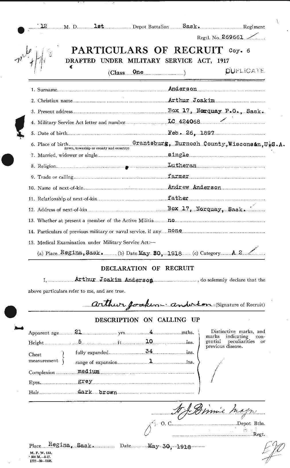Dossiers du Personnel de la Première Guerre mondiale - CEC 209353a
