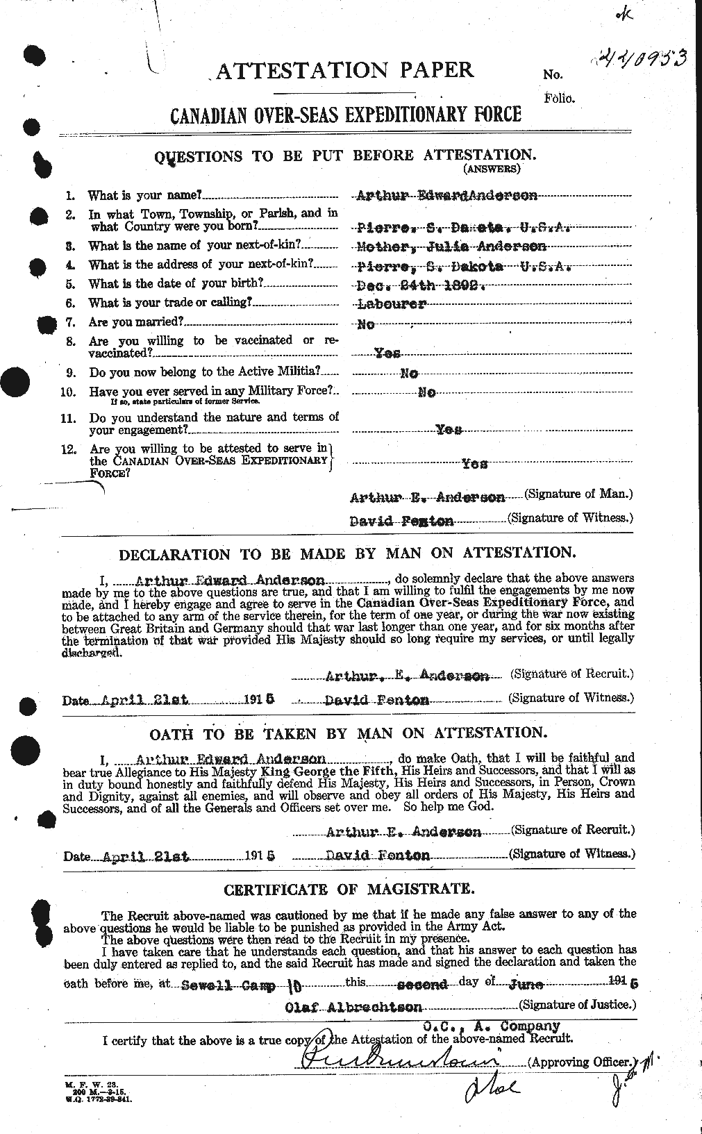 Personnel Records of the First World War - CEF 209360a