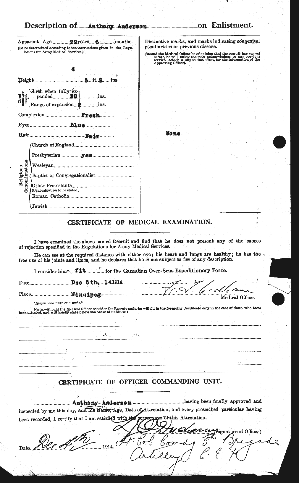 Dossiers du Personnel de la Première Guerre mondiale - CEC 209384b