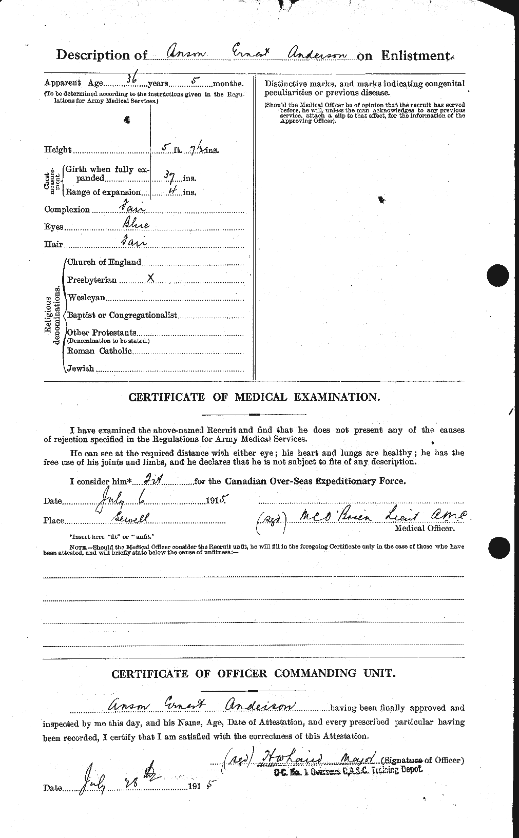 Dossiers du Personnel de la Première Guerre mondiale - CEC 209386b