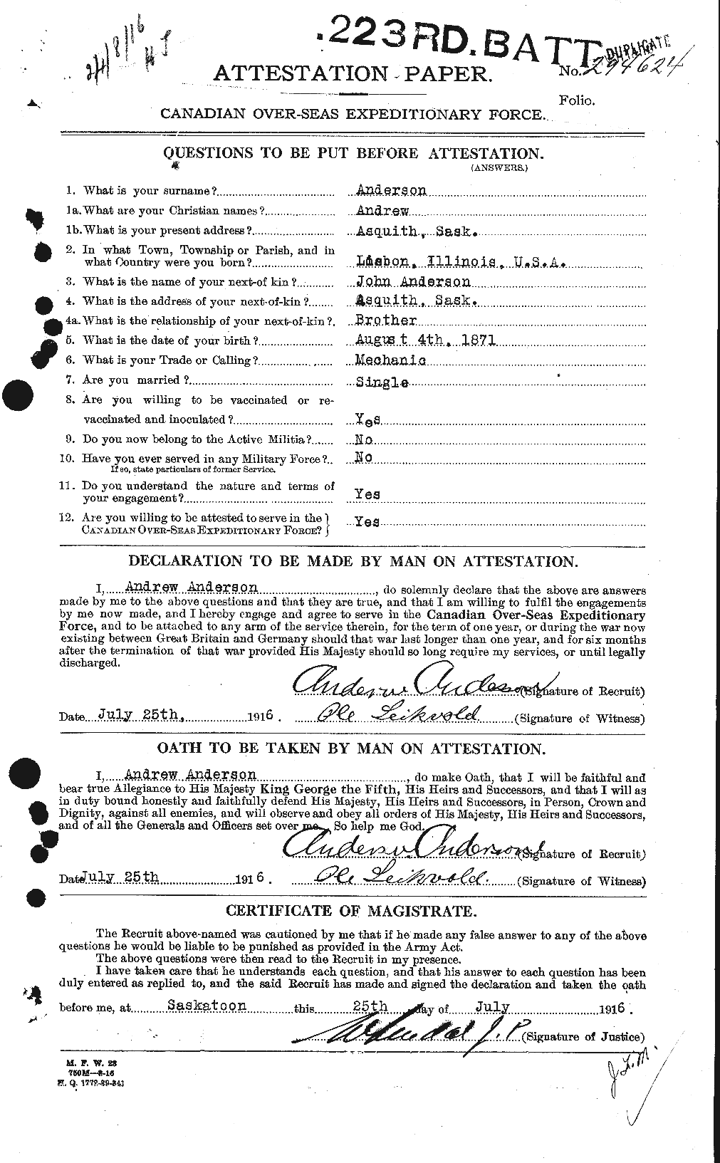 Personnel Records of the First World War - CEF 209425a