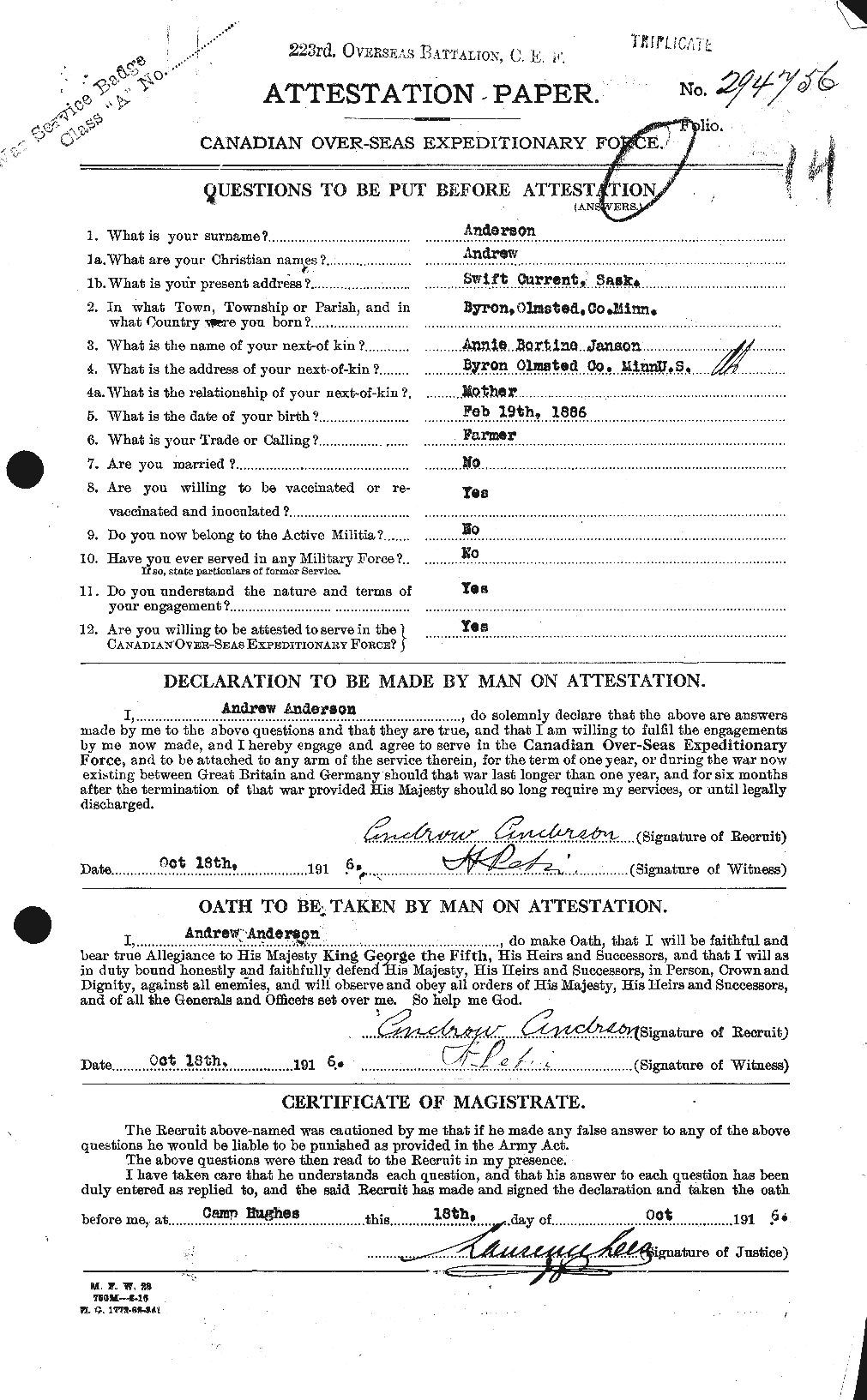 Personnel Records of the First World War - CEF 209426a