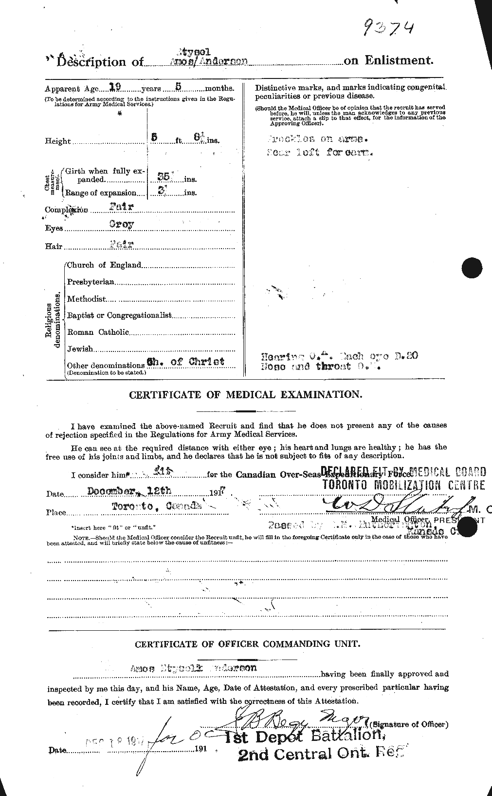 Dossiers du Personnel de la Première Guerre mondiale - CEC 209436b
