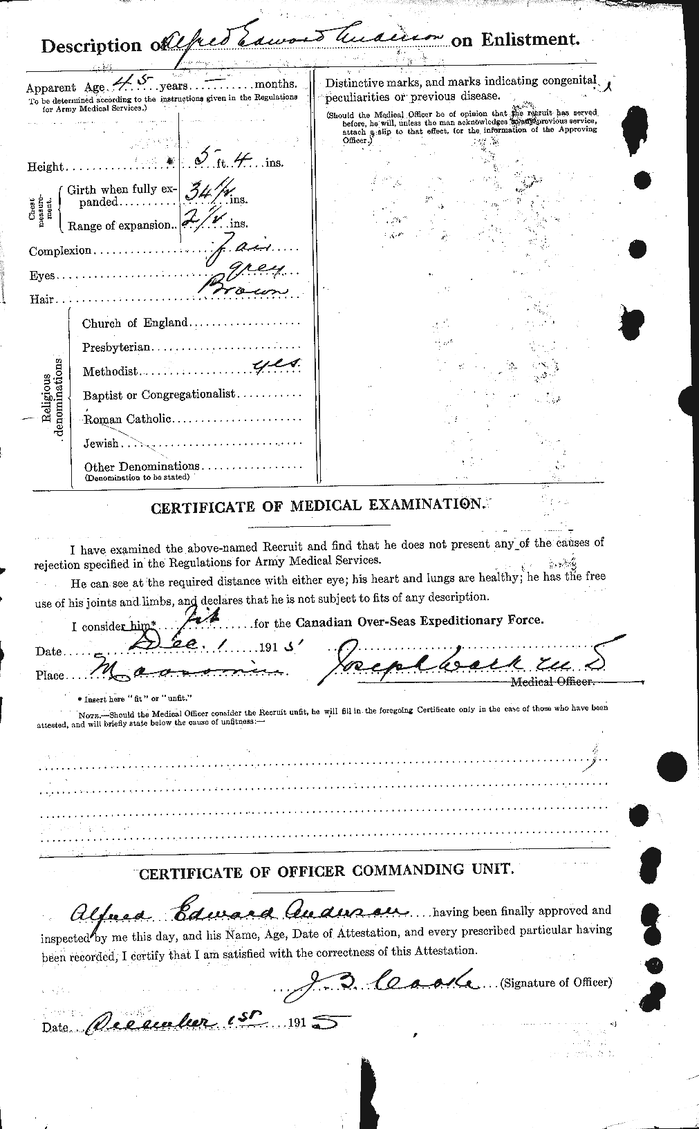 Dossiers du Personnel de la Première Guerre mondiale - CEC 209455b