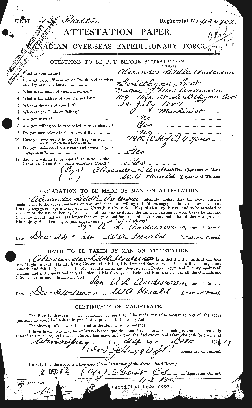 Personnel Records of the First World War - CEF 209483a