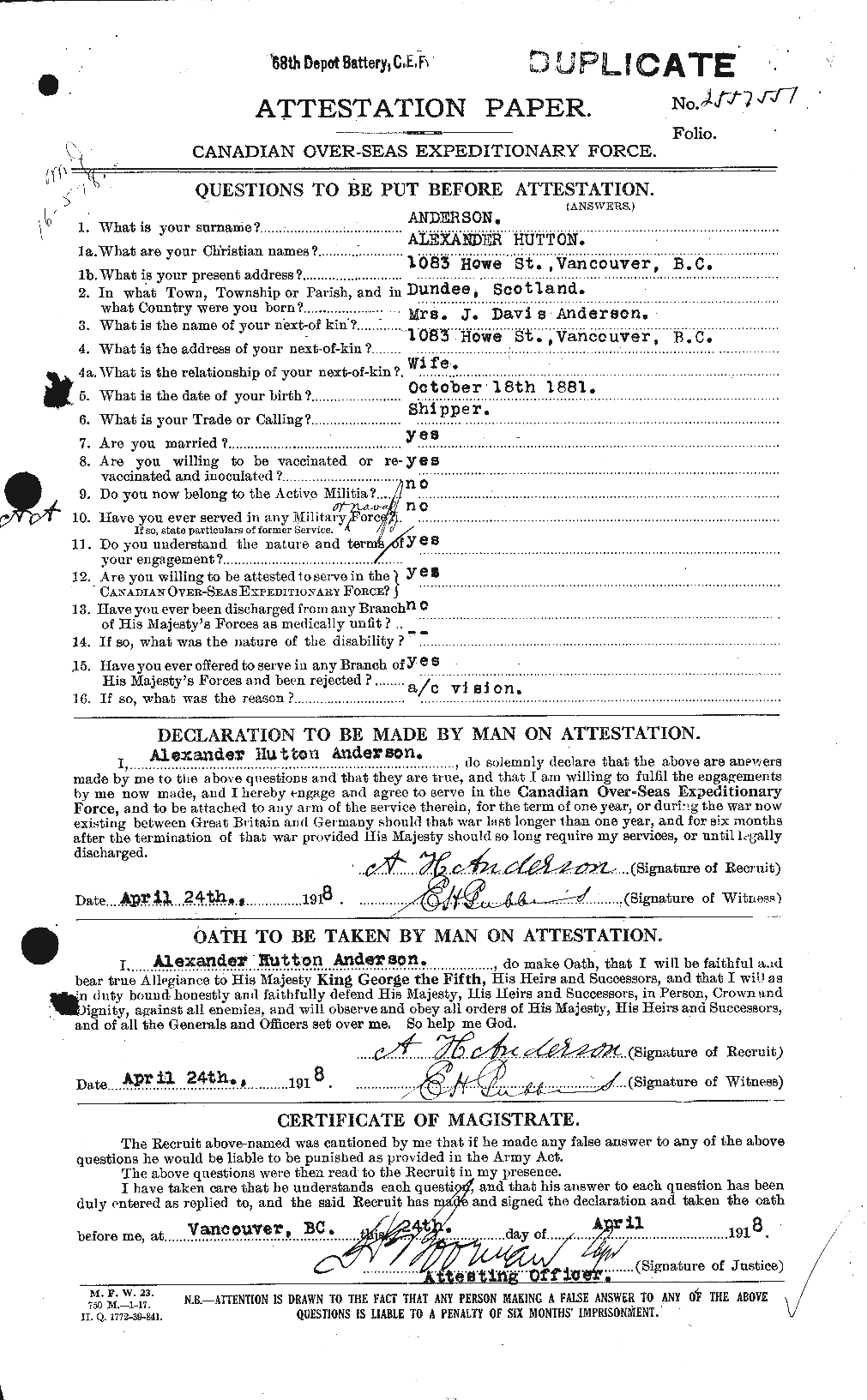 Personnel Records of the First World War - CEF 209487a