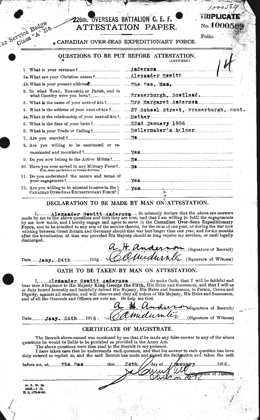 Dossiers du Personnel de la Première Guerre mondiale - CEC 209488a