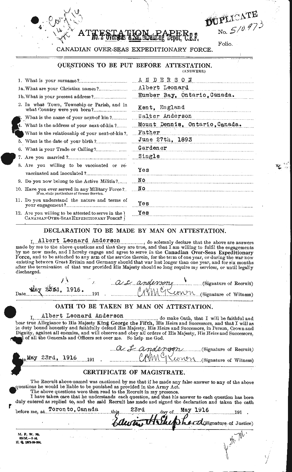 Dossiers du Personnel de la Première Guerre mondiale - CEC 209540a