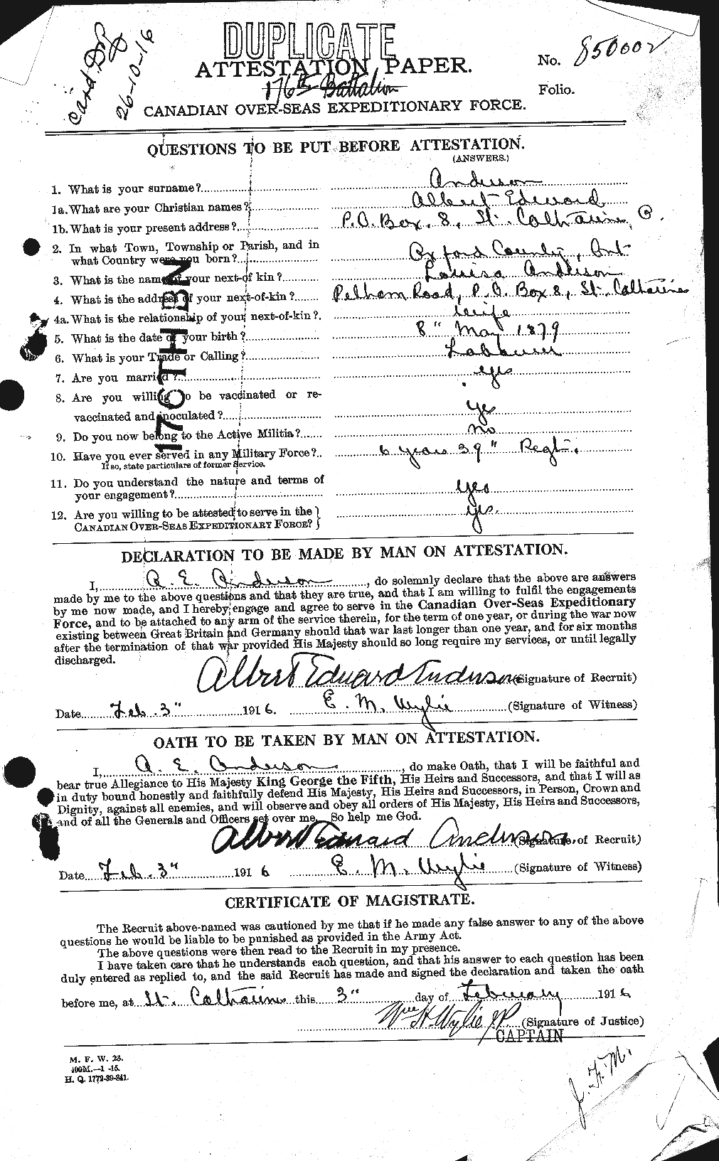 Dossiers du Personnel de la Première Guerre mondiale - CEC 209546a