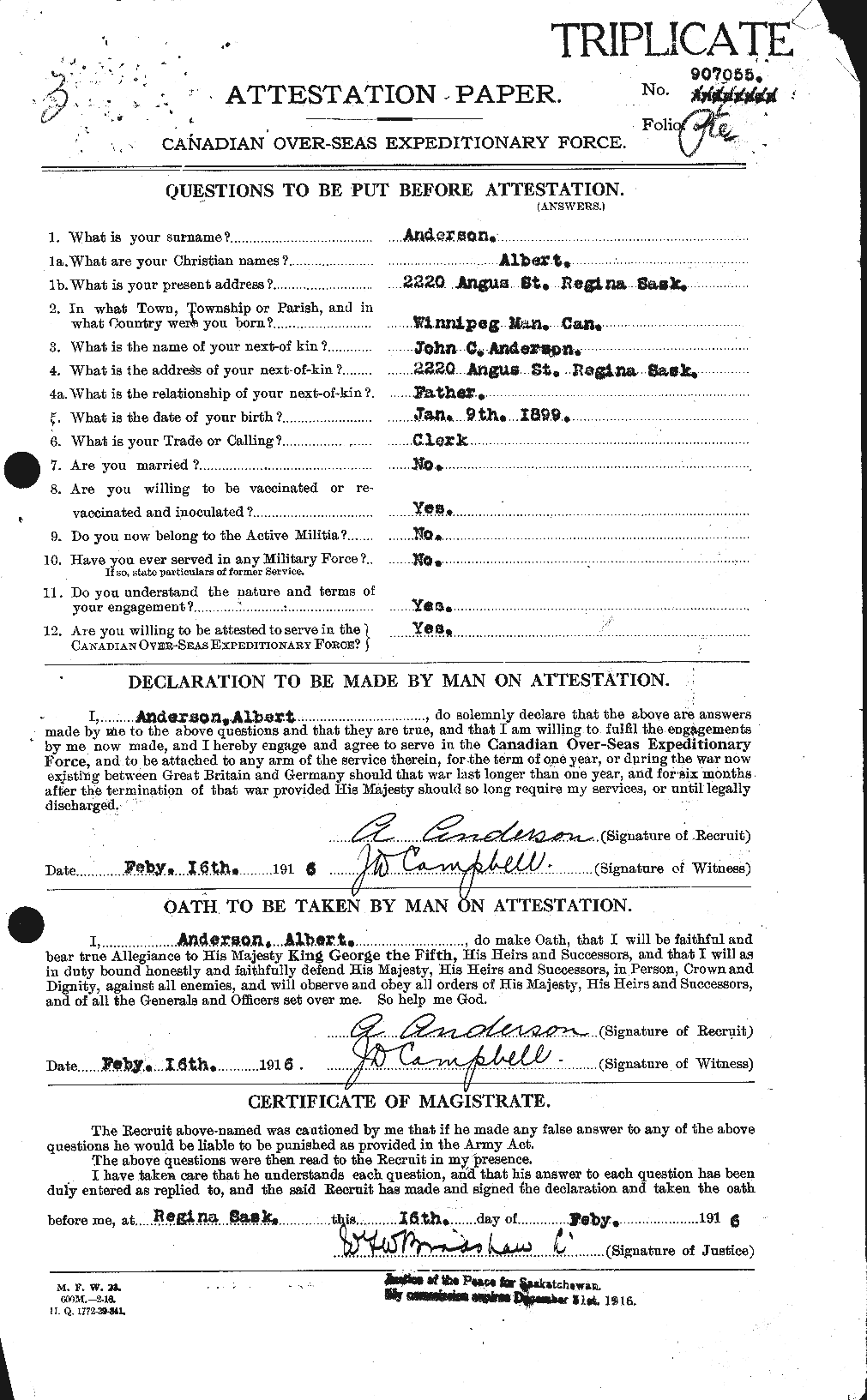 Dossiers du Personnel de la Première Guerre mondiale - CEC 209550a