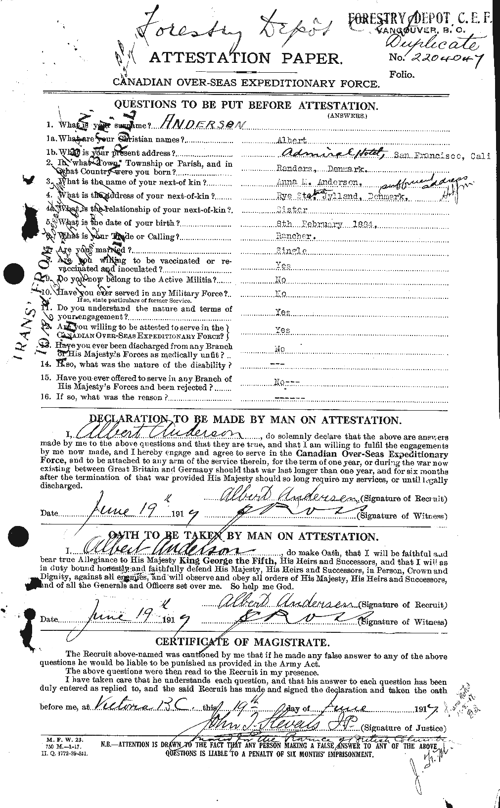 Dossiers du Personnel de la Première Guerre mondiale - CEC 209553a