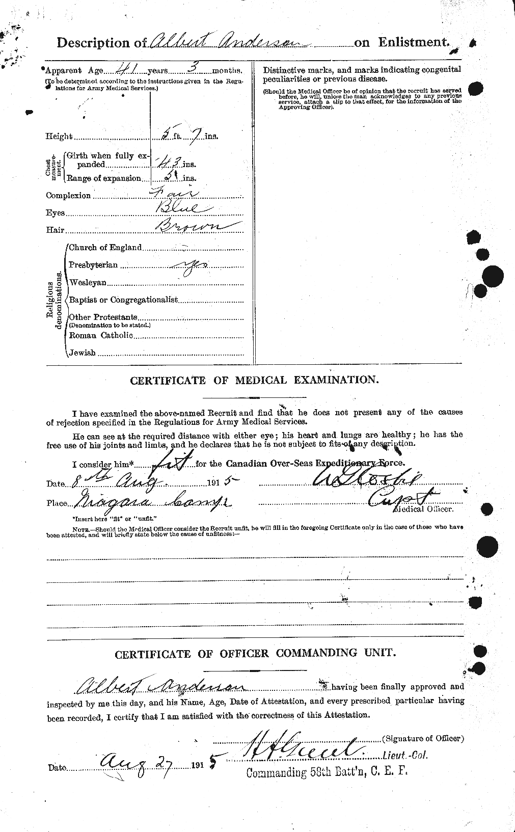 Dossiers du Personnel de la Première Guerre mondiale - CEC 209563b