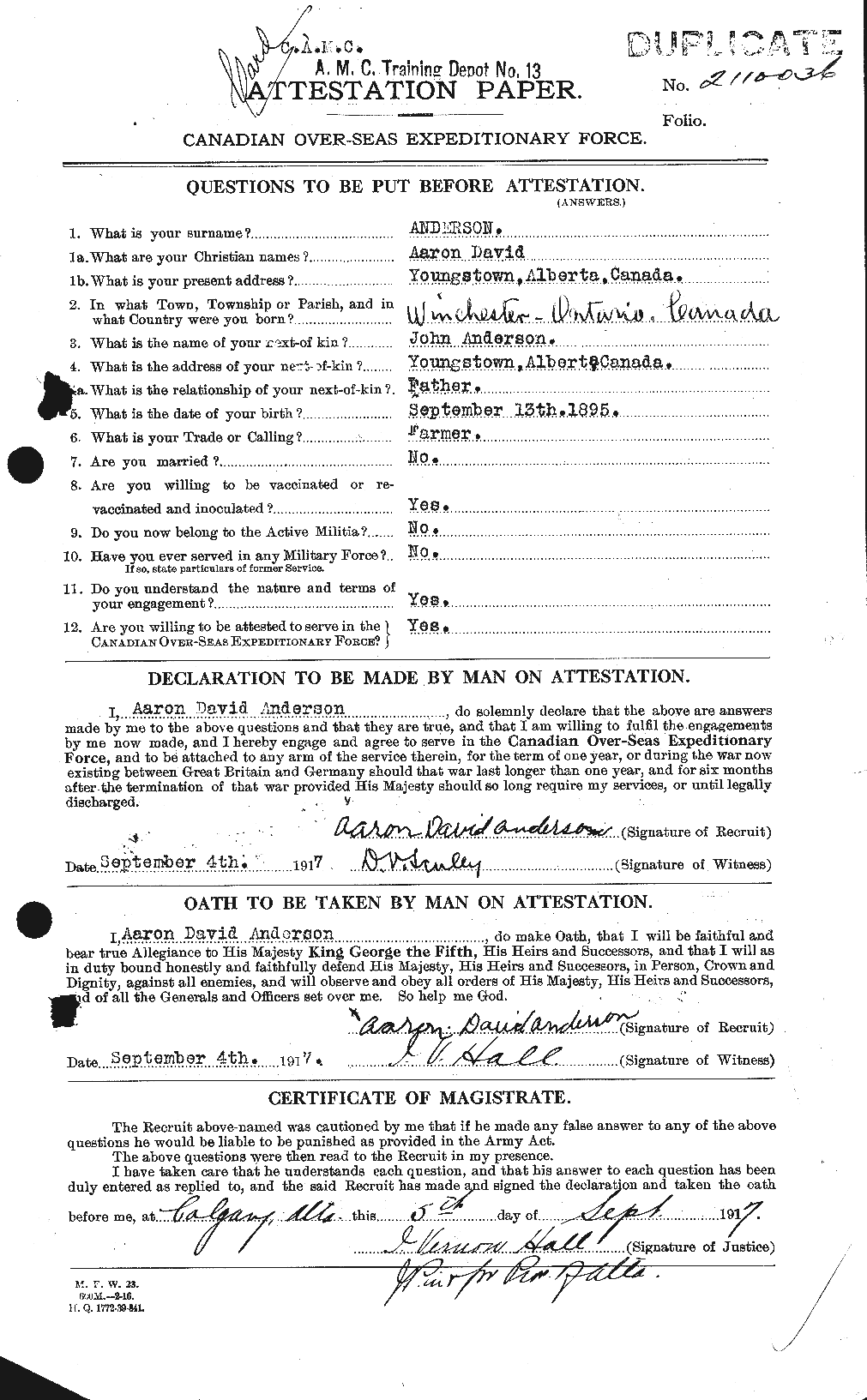 Dossiers du Personnel de la Première Guerre mondiale - CEC 209584a