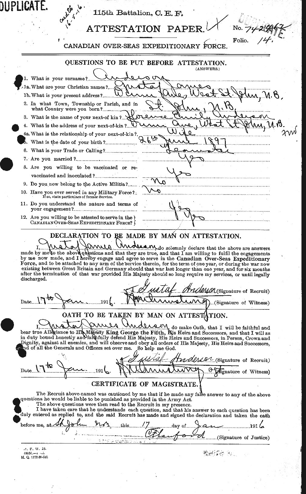 Dossiers du Personnel de la Première Guerre mondiale - CEC 209648a