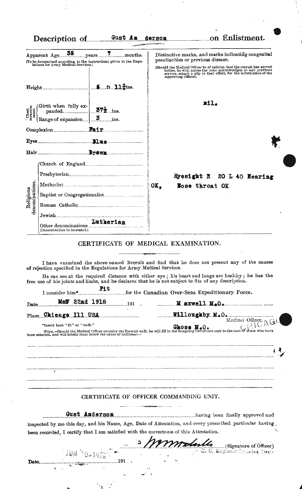 Dossiers du Personnel de la Première Guerre mondiale - CEC 209652b
