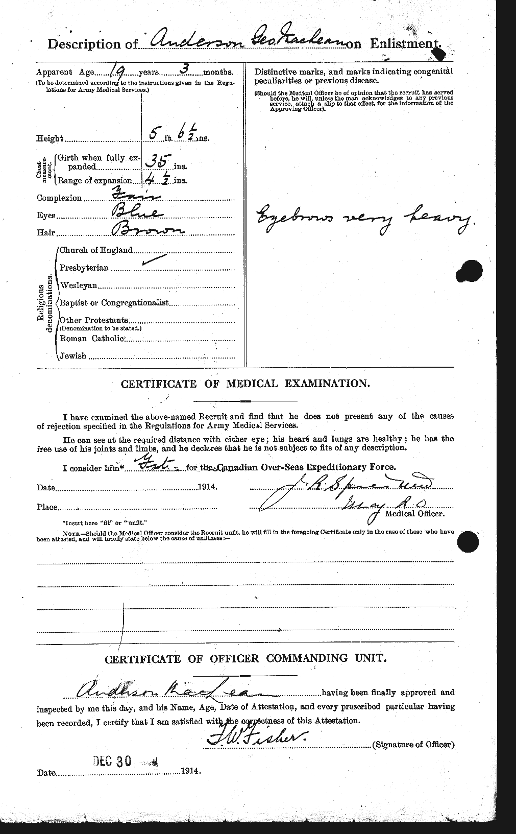 Dossiers du Personnel de la Première Guerre mondiale - CEC 209710b