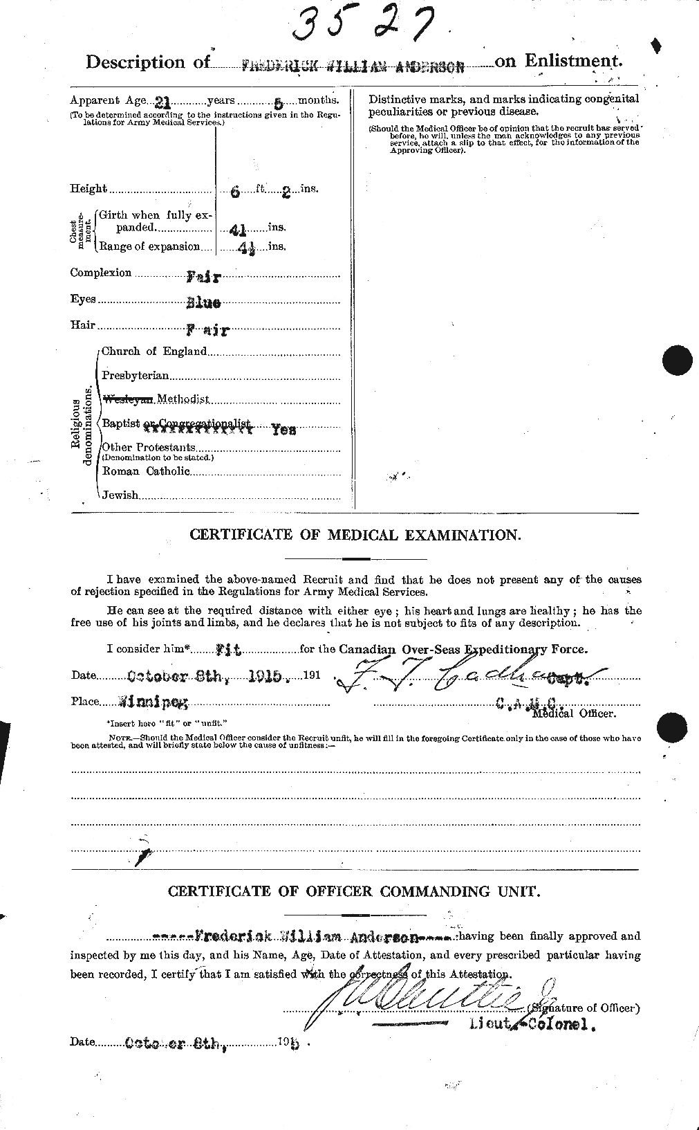 Dossiers du Personnel de la Première Guerre mondiale - CEC 209800b