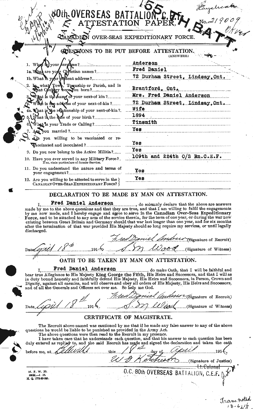 Personnel Records of the First World War - CEF 209835a