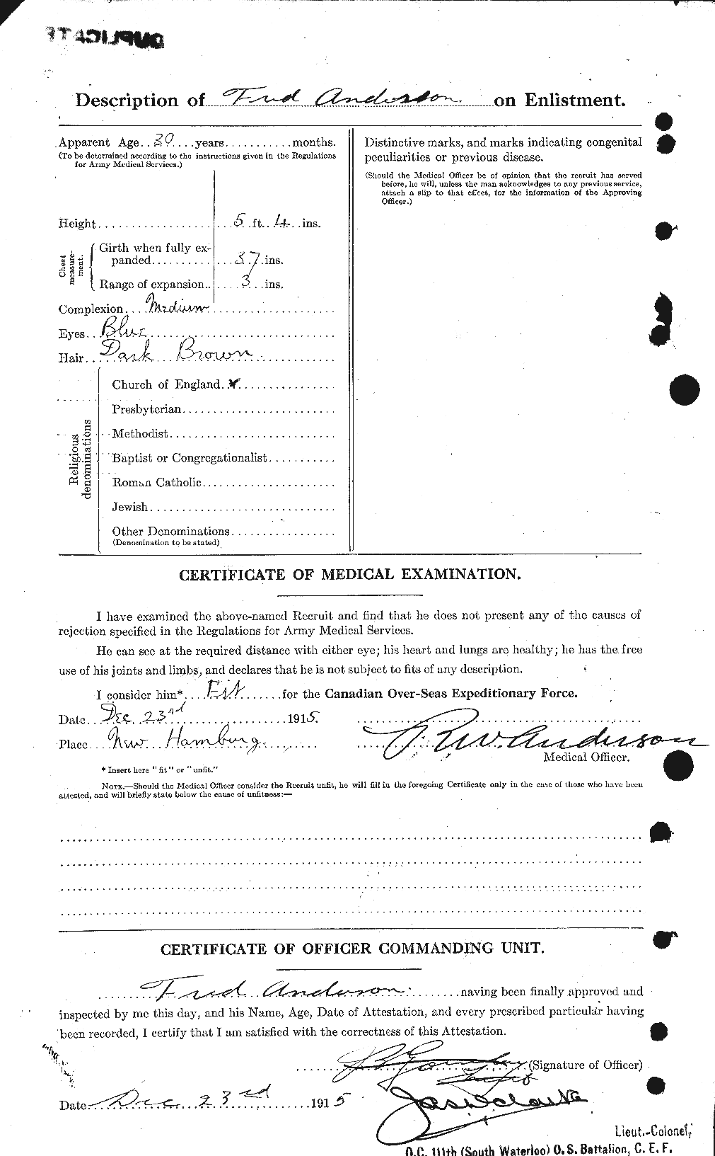Dossiers du Personnel de la Première Guerre mondiale - CEC 209839b