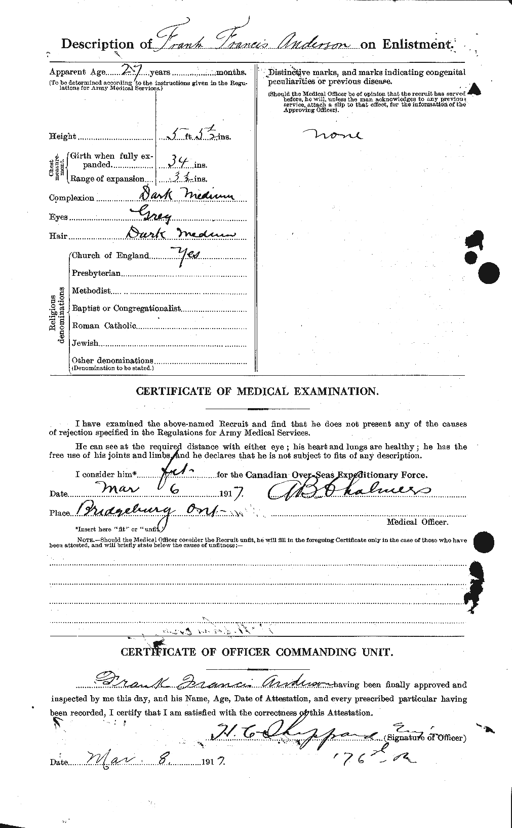 Dossiers du Personnel de la Première Guerre mondiale - CEC 209849b