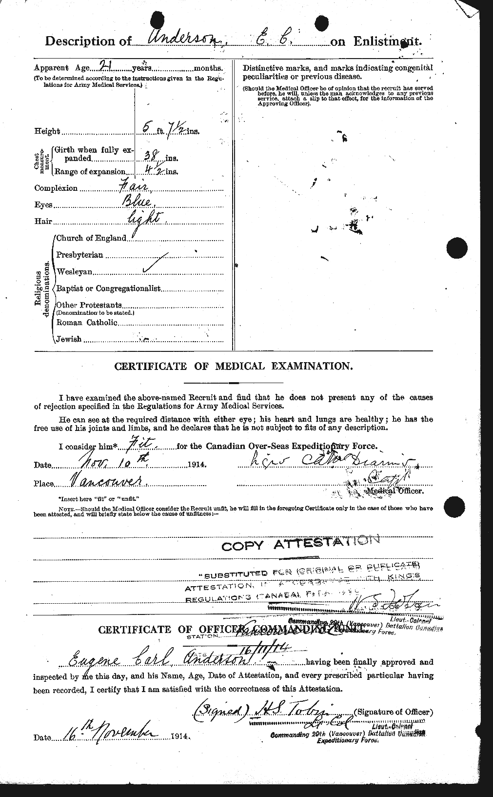 Dossiers du Personnel de la Première Guerre mondiale - CEC 209875b