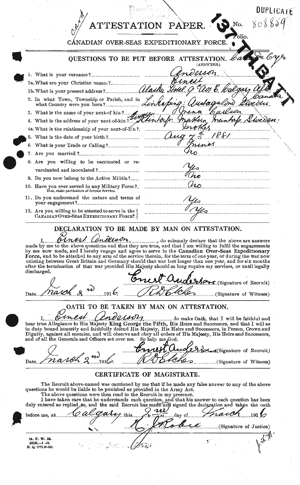 Personnel Records of the First World War - CEF 209890a