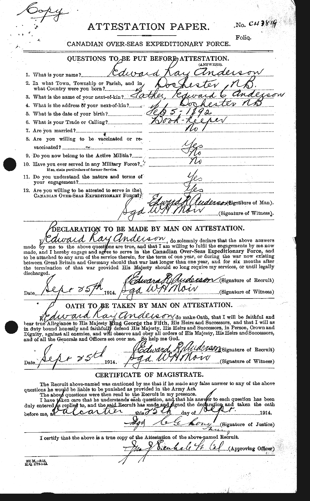 Personnel Records of the First World War - CEF 209930a
