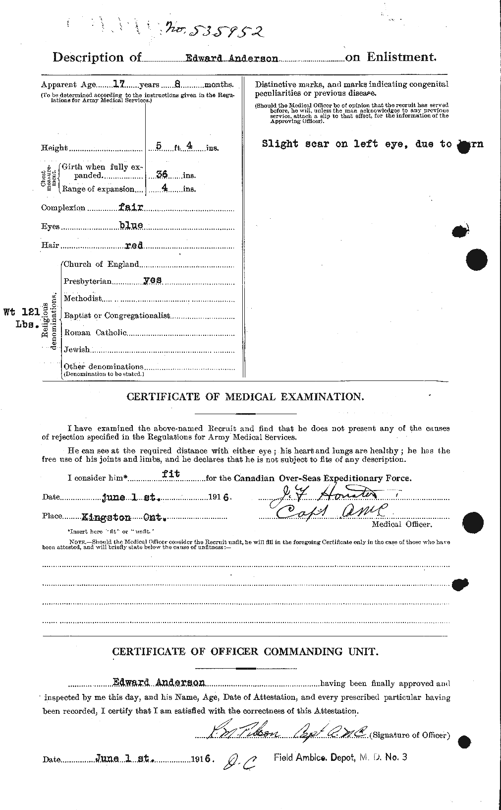 Dossiers du Personnel de la Première Guerre mondiale - CEC 209944b