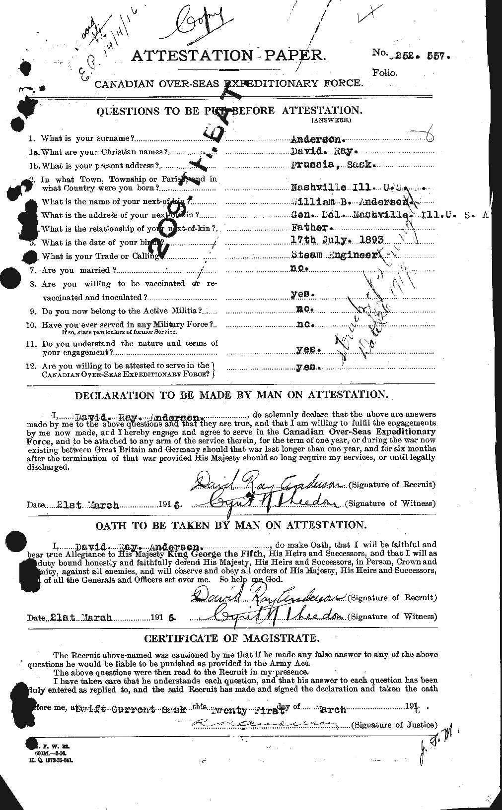 Personnel Records of the First World War - CEF 210004a