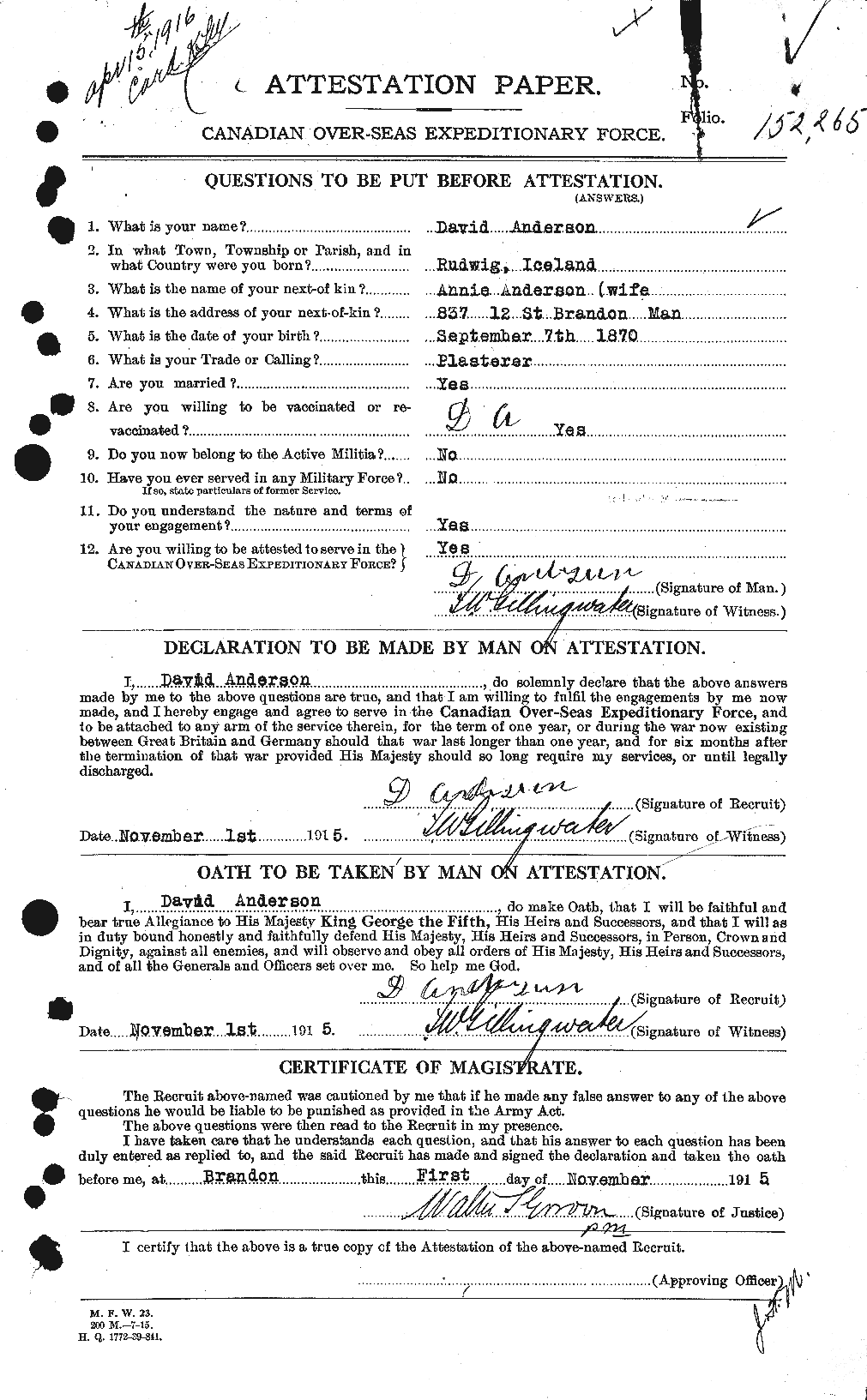 Personnel Records of the First World War - CEF 210023a