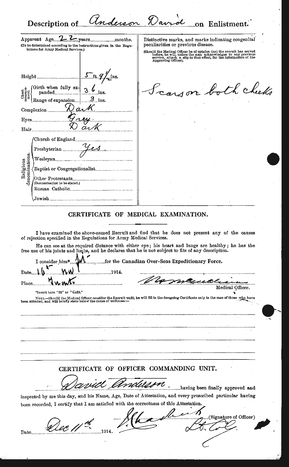 Dossiers du Personnel de la Première Guerre mondiale - CEC 210031b